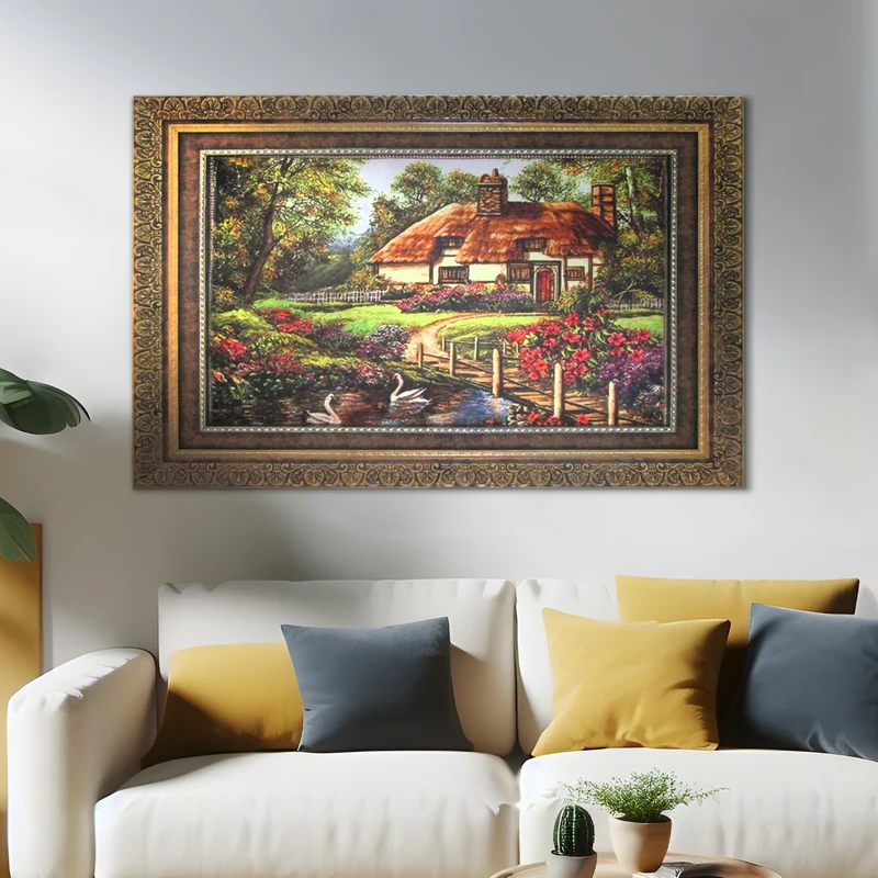 تابلو فرش ماشینی نقش و نگار رضوی طرح کلبه کد 553C