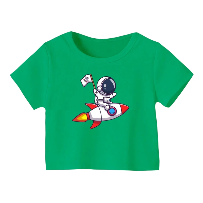 کراپ‌ تی‌شرت آستین کوتاه زنانه مدل فضانورد کد ۱۸