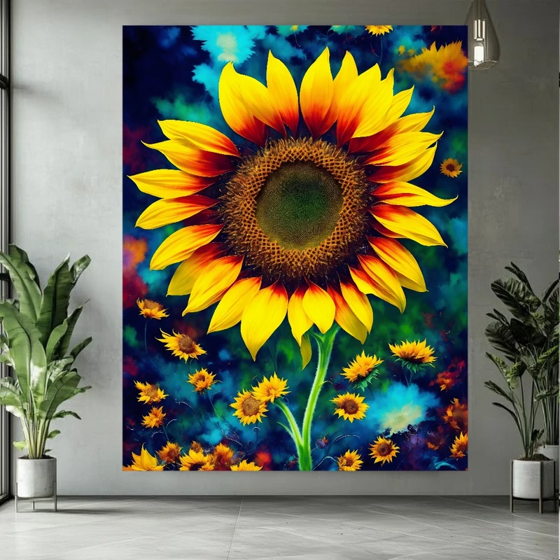 پوستر پارچه ای طرح مخمل نقاشی مدل گل آفتاب گردان کد BK24462