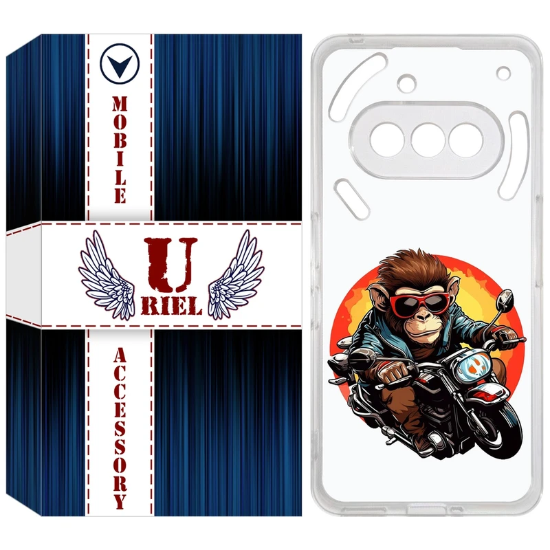 کاور یوریل مدل Clear کد 32 طرح میمون موتورسوار مناسب برای گوشی موبایل ناتینگ فون Phone 3a