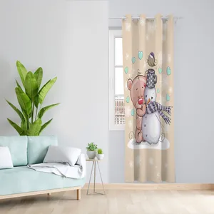 پرده مدل خرس و آدم برفی مخمل پانچی کد 1832 سایز 140x280 سانتی متر