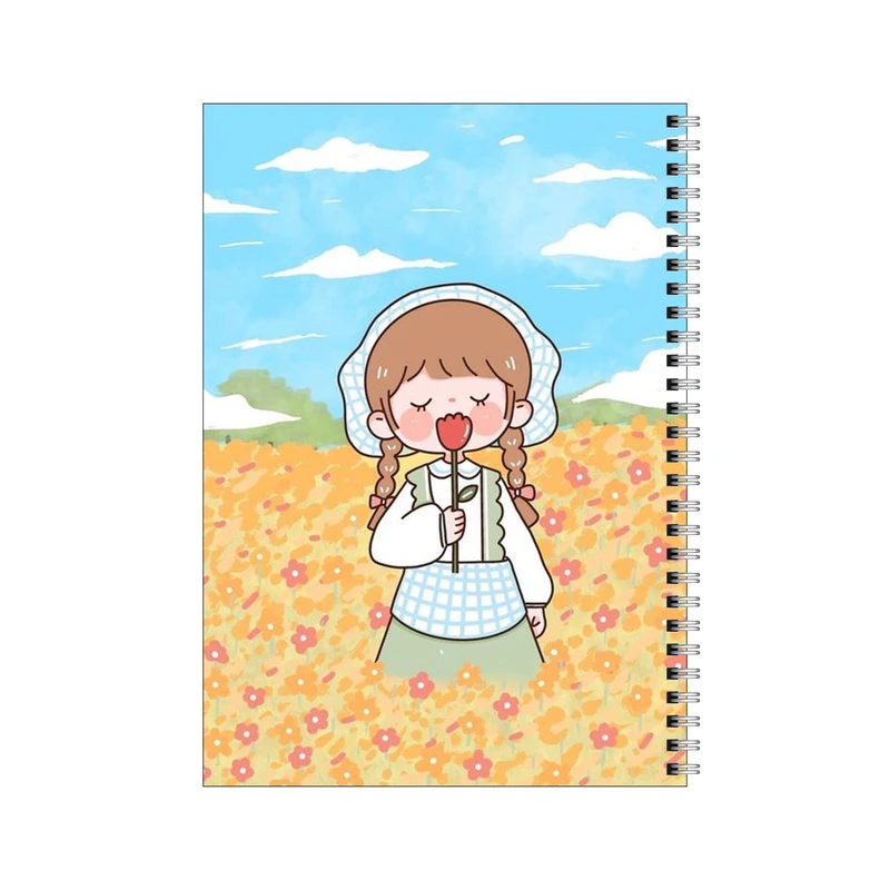 دفتر مشق 100 برگ بامبیلیپ طرح دختر با گل لاله و اسمان ابری کد 6673641