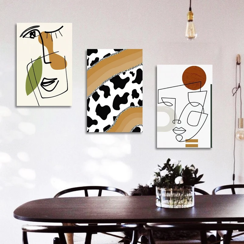 تابلو شاسی بکلیت طرح نقاشی دکوراتیو مدرن سبک کوبیسم مدل SH-1427 مجموعه 3 عددی