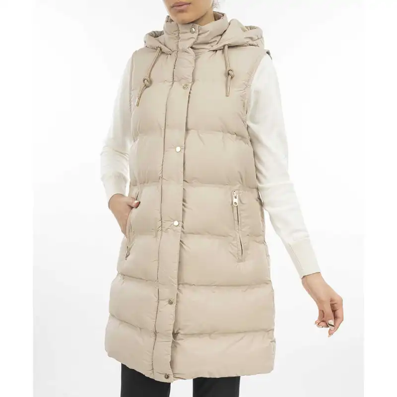 پافر زنانه جوتی جینز مدل کلاهدار کد 858519 رنگ بژ