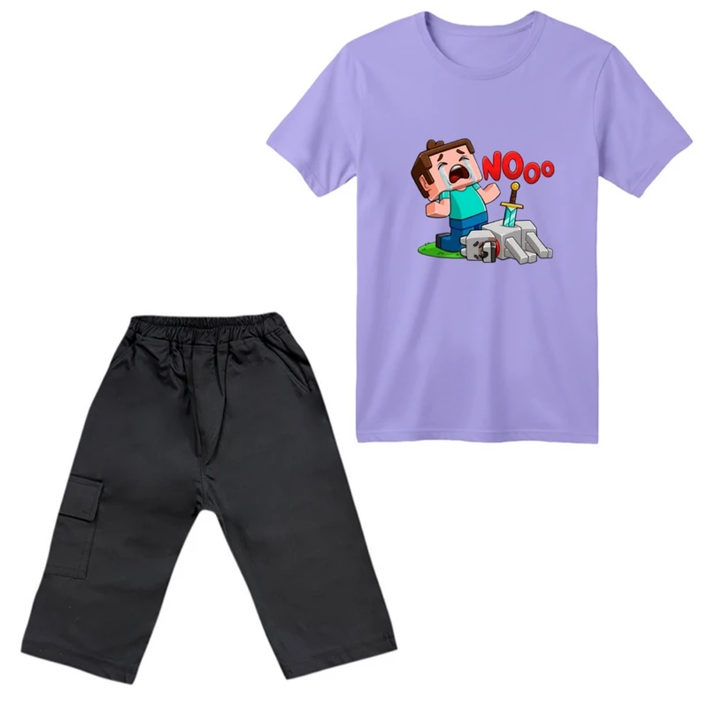 ست تی‌شرت آستین کوتاه و شلوارک پسرانه مدل ماینکرفت کد07