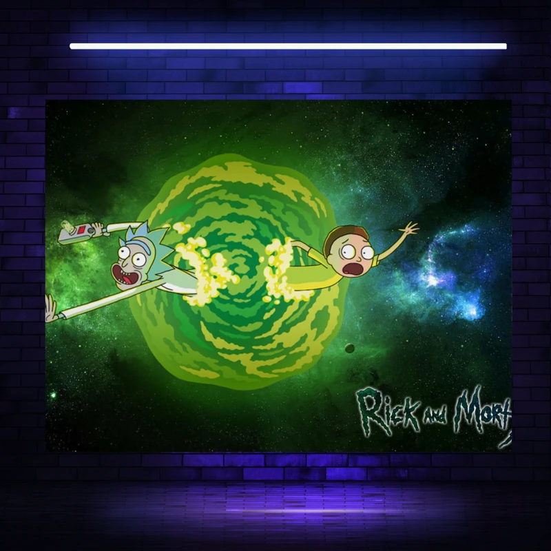 پوستر پارچه ای مدل بک دراپ بلک لایت ریک و مورتی کد GR1437