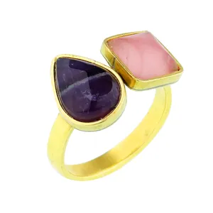 انگشتر زنانه گالری عزیزی مدل دو سنگ 15340