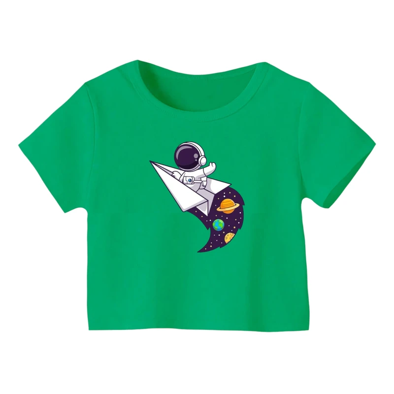 کراپ‌ تی‌شرت آستین کوتاه زنانه مدل فضانورد کد ۱۱