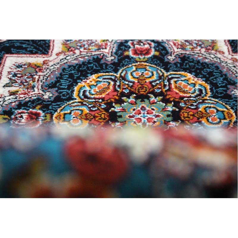 فرش ماشینی مدل گرد طرح ناردون زمینه سرمه ای