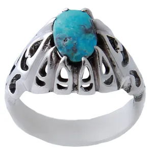 انگشتر نقره مردانه بازرگانی میلادی مدل فیروزه نیشابور رکاب دستساز کد AM_984