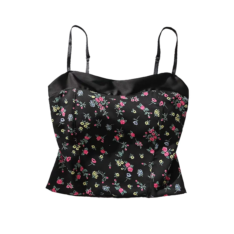 کراپ‌تاپ زنانه مدل ساتن گلدار