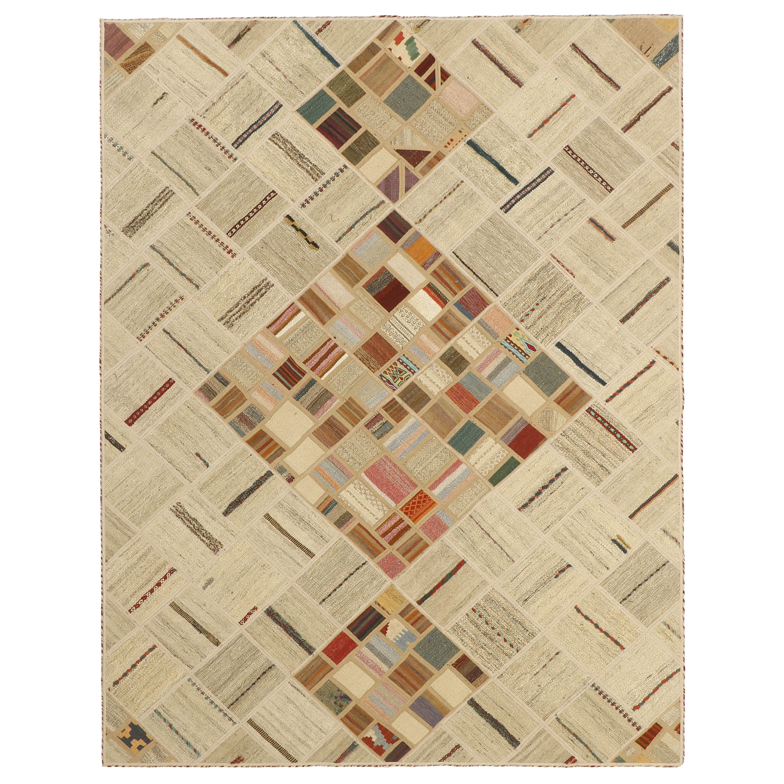 کلاژ گلیم دستبافت سه و نیم متری مدل تکه دوزی کد 538657