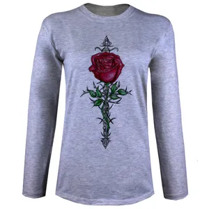 تی شرت آستین بلند زنانه مدل گل رز W51