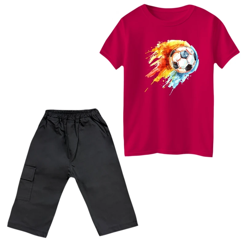 ست تی‌شرت و شلوارک پسرانه مدل فوتبال کد 1