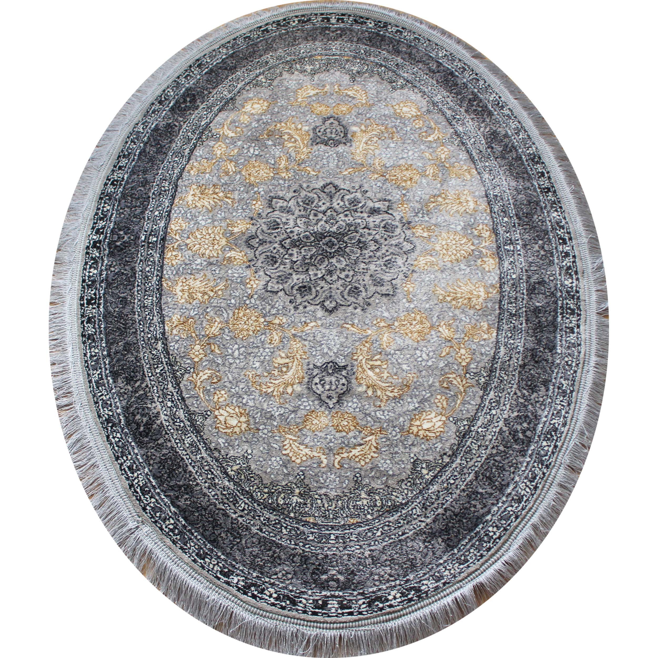 فرش ماشینی مدل بیضی طرح شاهکار زمینه نقره ای