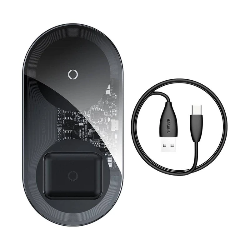 شارژر بی سیم باسئوس مدل WXJK-A01 Simple 2 in 1 به همراه کابل تبدیل USB-C