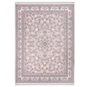 فرش ماشینی صنایع عظیم زاده طرح درسا نقره ای گل برجسته زمینه کرم