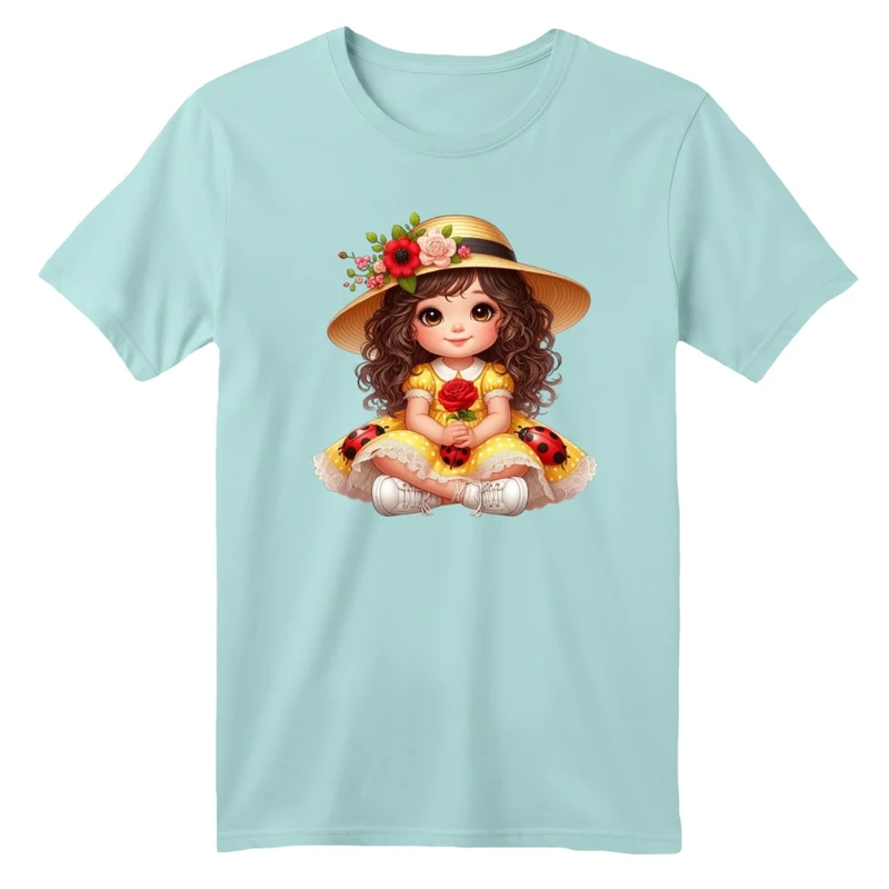 تی شرت آستین کوتاه بچگانه مدل دخترک و کلاه