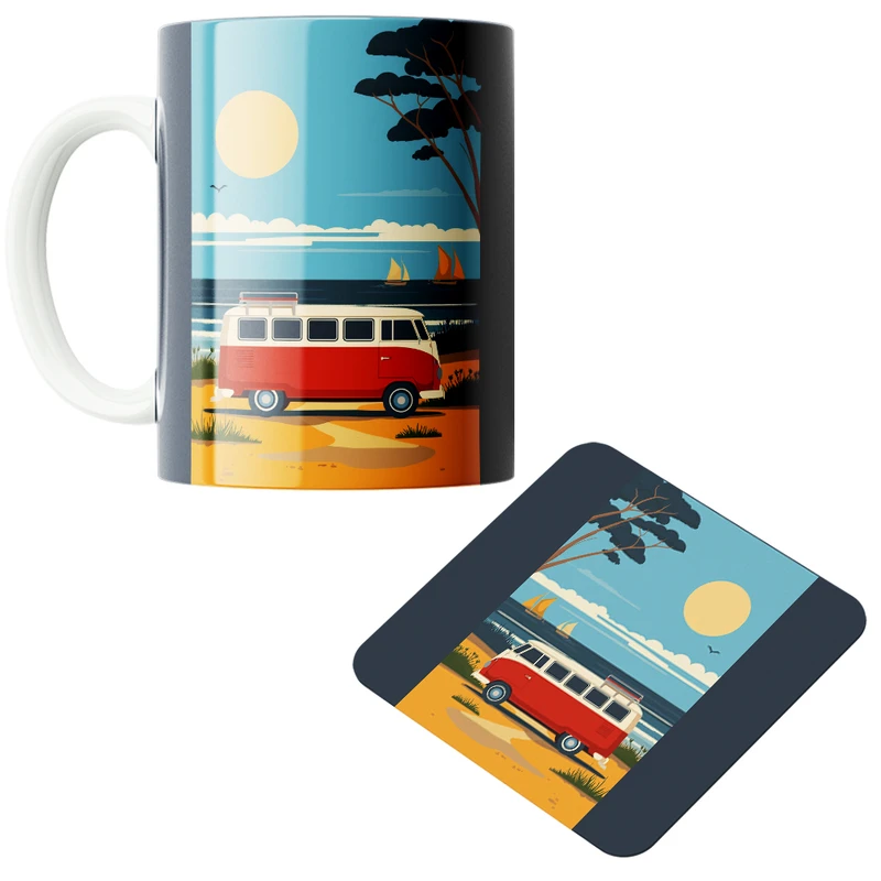 ماگ پاد آفرین مدل منظره مینیمال کد z408 به همراه زیر لیوانی