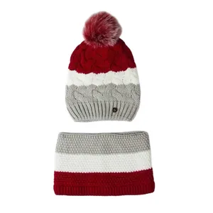 ست کلاه و شال گردن بافتنی مدل راه راه رنگی