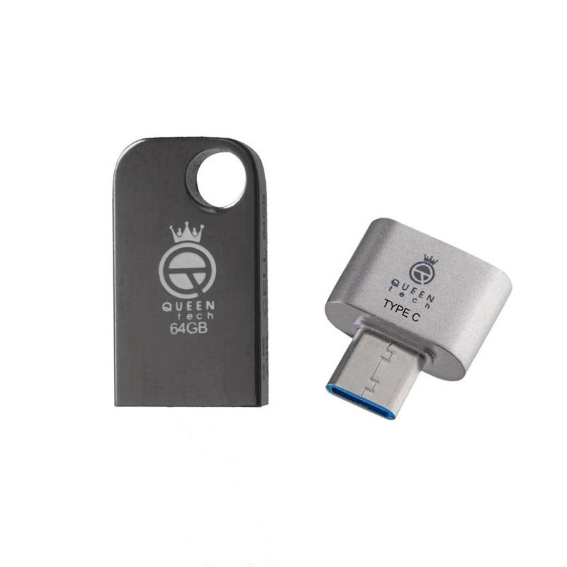 فلش مموری کوئین تک مدل cellc ظرفیت 64 گیگابایت به همراه مبدل USB-C