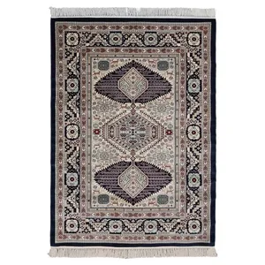  فرش ماشینی طرح ترکمن کد 437-17 زمینه کرمی