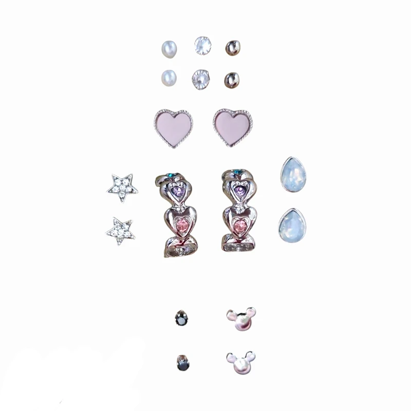 گوشواره زنانه مدل قلب کد 01 بسته 9 عددی