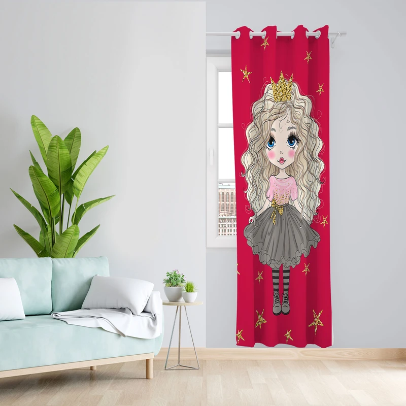 پرده مدل کودک مخمل پانچی طرح دختر کد 1006 سایز 200x140 سانتی متر