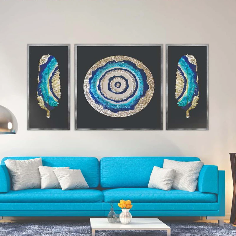 تابلو بکلیت طرح مدرن دیجیتال آرت مدل SI-2082 فریم نقره ای مجموعه 3 عددی