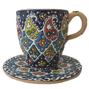 ست ماگ و زیر لیوانی میناکاری سفالی کد 00025