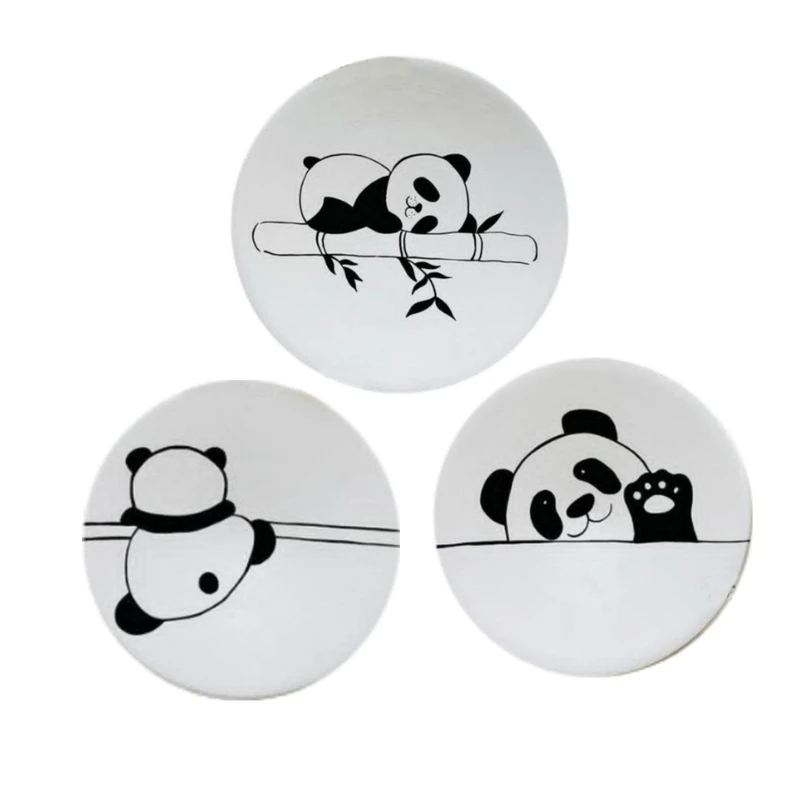 بشقاب دیوارکوب سفالی طرح پاندا کد D452 مجموعه 3 عددی