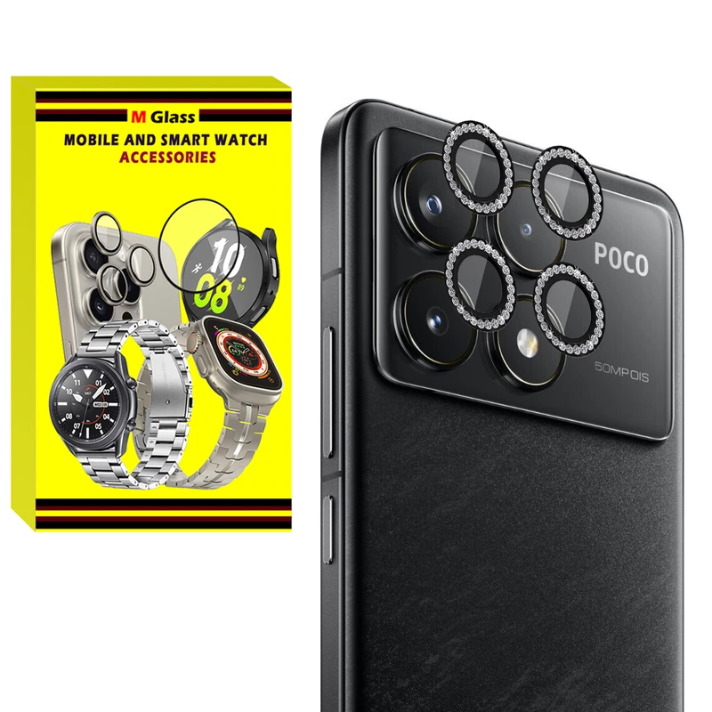 محافظ لنز دوربین رینگی ام‌گلس مدل Diamond Protector مناسب برای گوشی موبایل شیائومی Poco F6 Pro