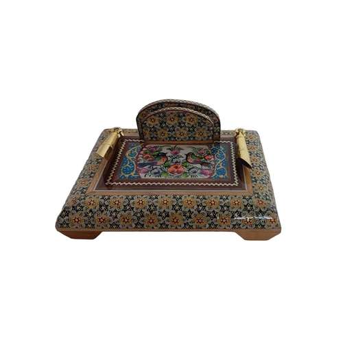 قلمدان خاتم کاری مدل گل و مرغ کد 125