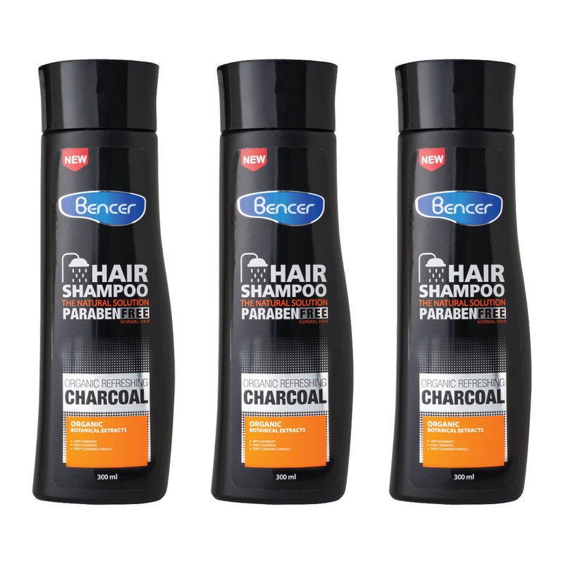 شامپو مو بنسر مدل ذغالی مناسب برای موهای معمولی حجم 300 میلی لیتر بسته 3 عددی