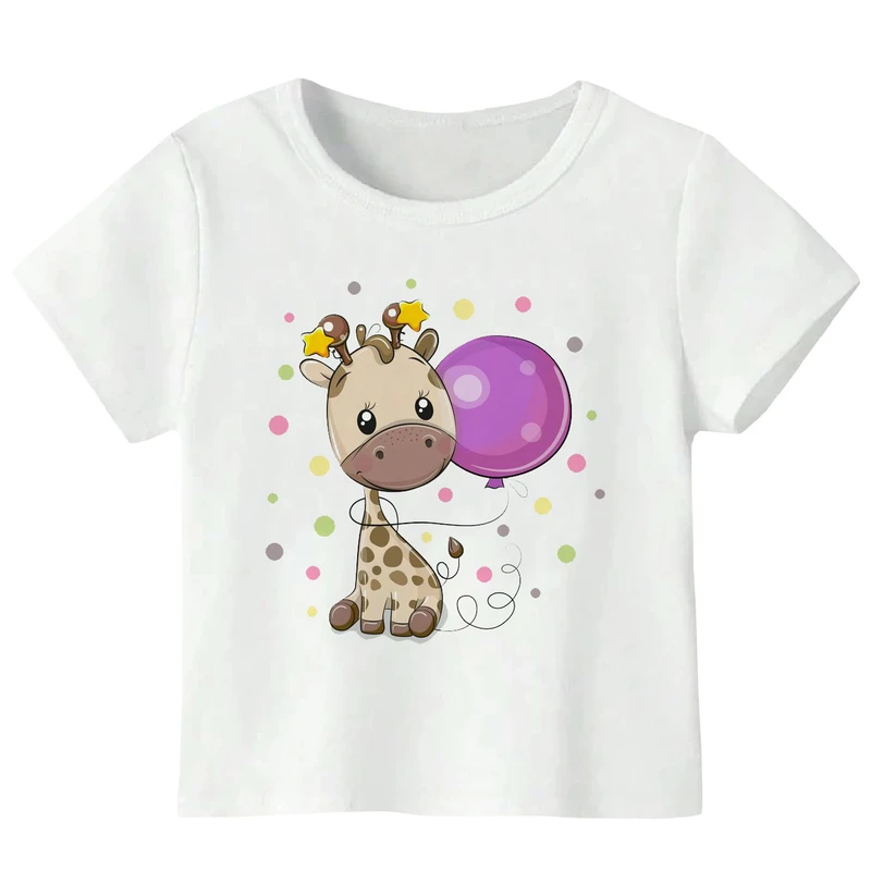 تی شرت آستین کوتاه دخترانه مدل زرافه و بادکنک WS46