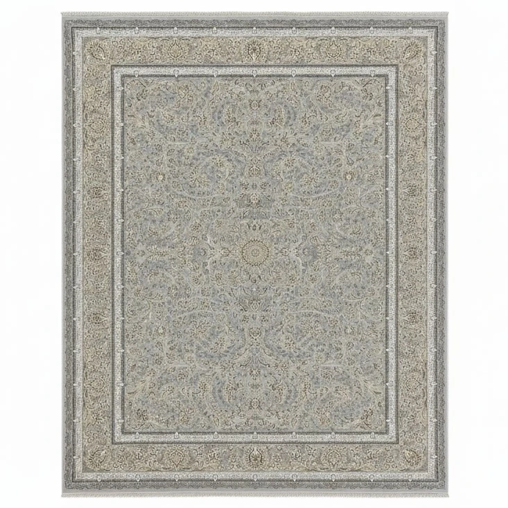 فرش ماشینی 1200 شانه زمینه فیلی لایت حاشیه طلایی مدل افشان وینتیج اکریلیک