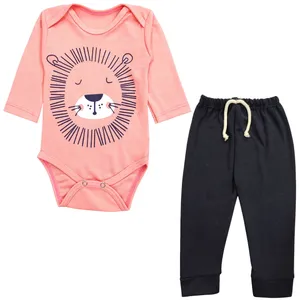 ست بادی و شلوار نوزادی مدل شیر کد 3675 رنگ صورتی