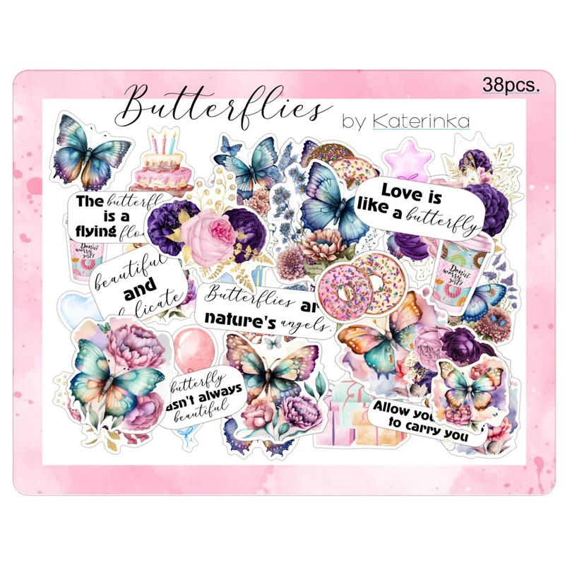 برچسب کاترینکا طرح برش خورده بولت ژورنال و اسکرپ بوک مدل Butterflies بسته 38 عددی