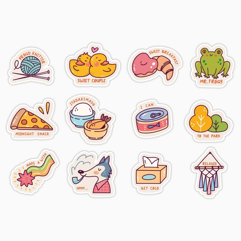 استیکر لپ تاپ و موبایل بووم طرح متنوع مدل Doodle2 کد MA11 مجموعه 12 عددی