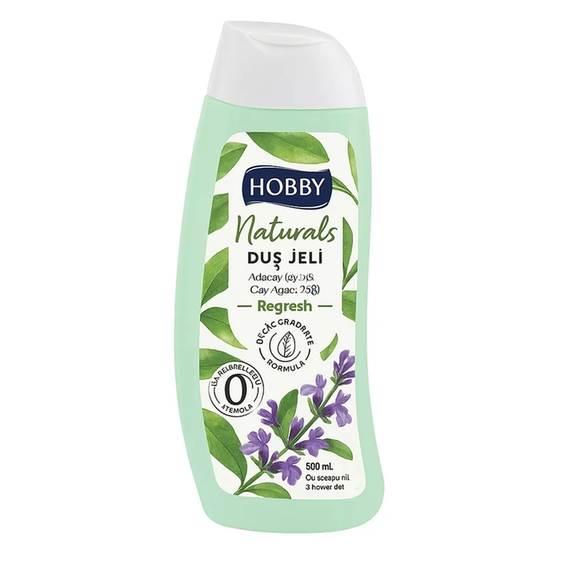 شامپو بدن هوبی مدل Dus jeli با رایحه گل مریم و روغن درخت چای مناسب برای انواع پوست حجم 500 میلی لیتر