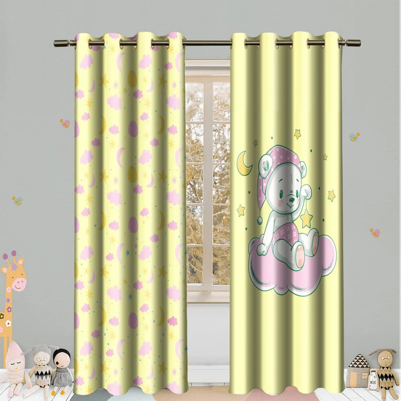پرده مدل پانچی طرح خرس و ستاره سایز 140x280 سانتی متر