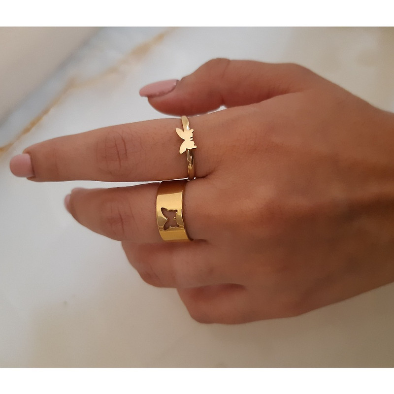 انگشتر زنانه مدل مکمل طرح پروانه مجموعه 2 عددی