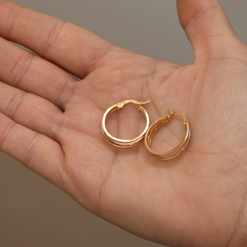 گوشواره سگکی طلا 18 عیار زنانه طلای مستجابی مدل سه حلقه گرد کد 40328 - 2