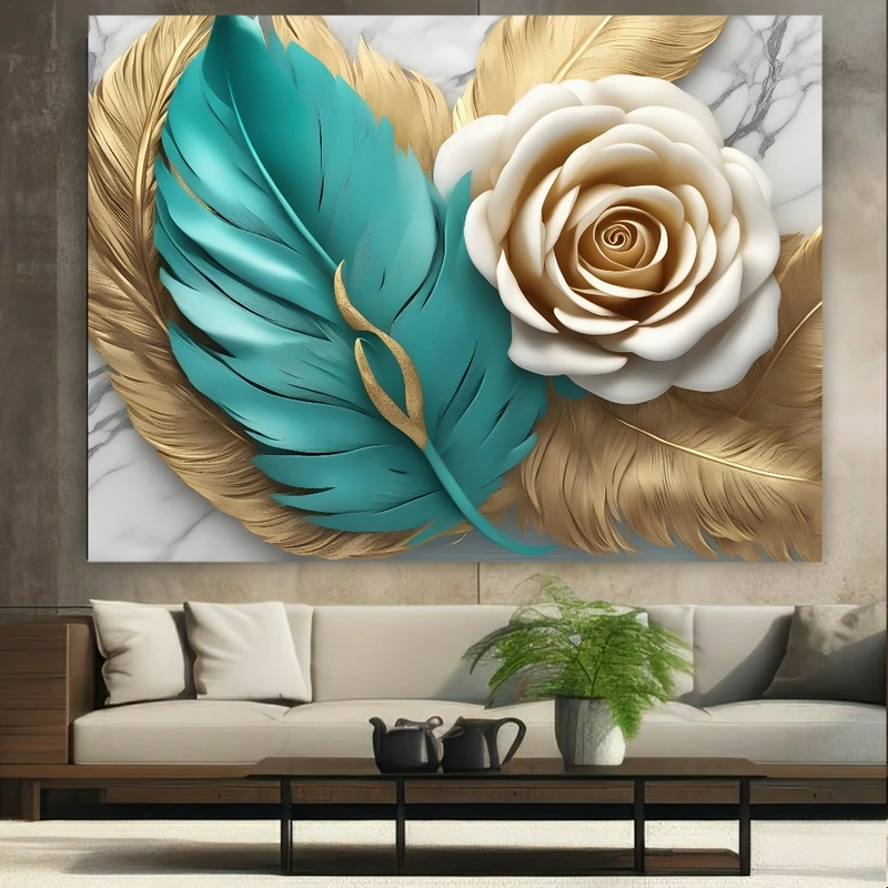  تابلو بوم طرح مخمل رز سفید مدل پر ظریف کد N148