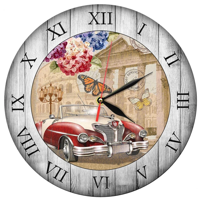 ساعت دیواری طرح ماشین قدیمی و گل و پروانه کد 1364