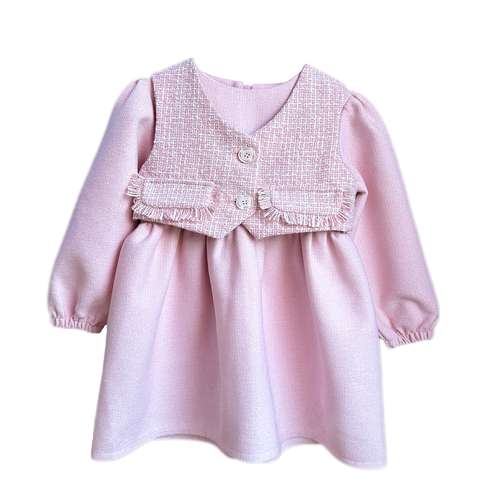 ست پیراهن و جلیقه دخترانه لیلیث کد1009 رنگ گلبهی