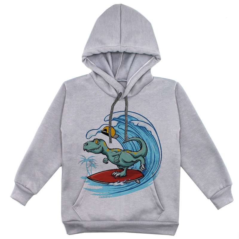 هودی پسرانه مدل دانیاسور موج سوار F49 رنگ طوسی