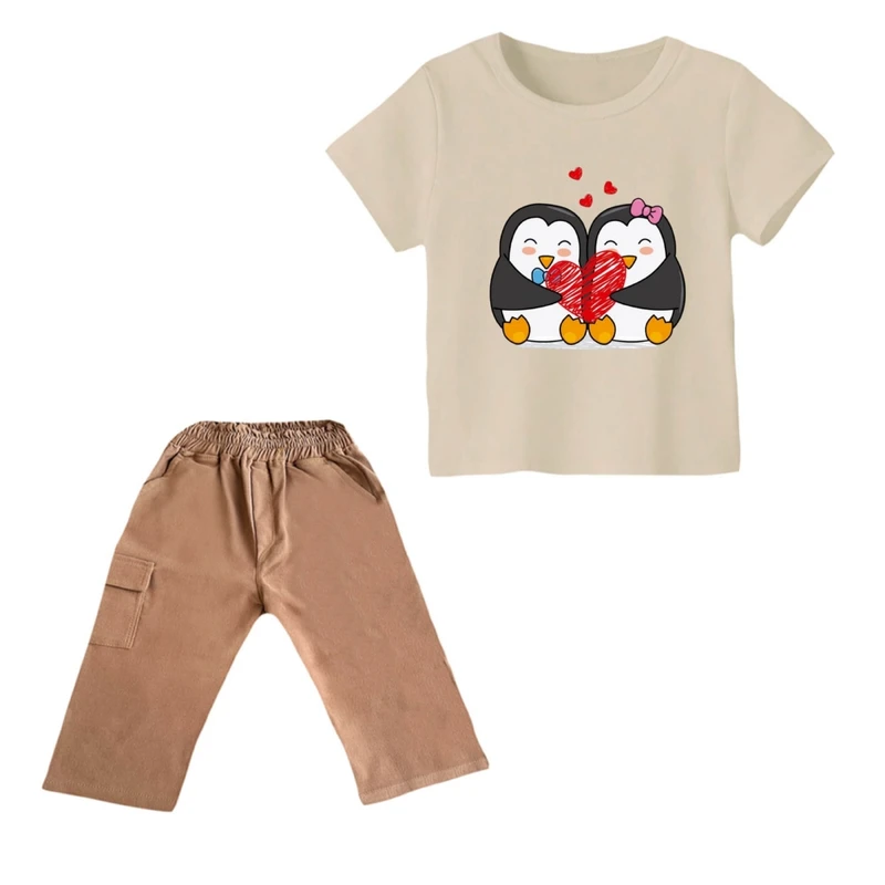 ست تی شرت و شلوارک دخترانه مدل پنگوئن کد ۱۵