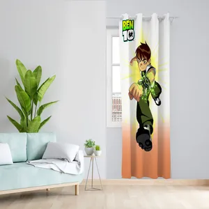 پرده مدل BEN10 مخمل پانچی کد 4156 سایز 140x280 سانتی متر
