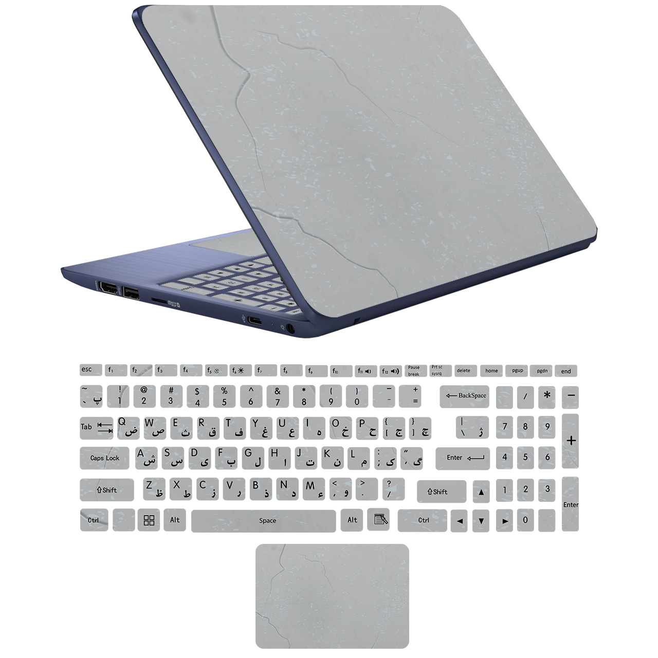 استیکر لپ تاپ مدل stone 11 مناسب برای لپ تاپ 17 اینچی به همراه برچسب حروف فارسی کیبورد